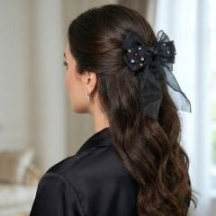 Siyah Renkli Taş Detaylı Büyük Fiyonk Saç Tokası