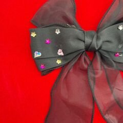 Siyah Renkli Taş Detaylı Büyük Fiyonk Saç Tokası