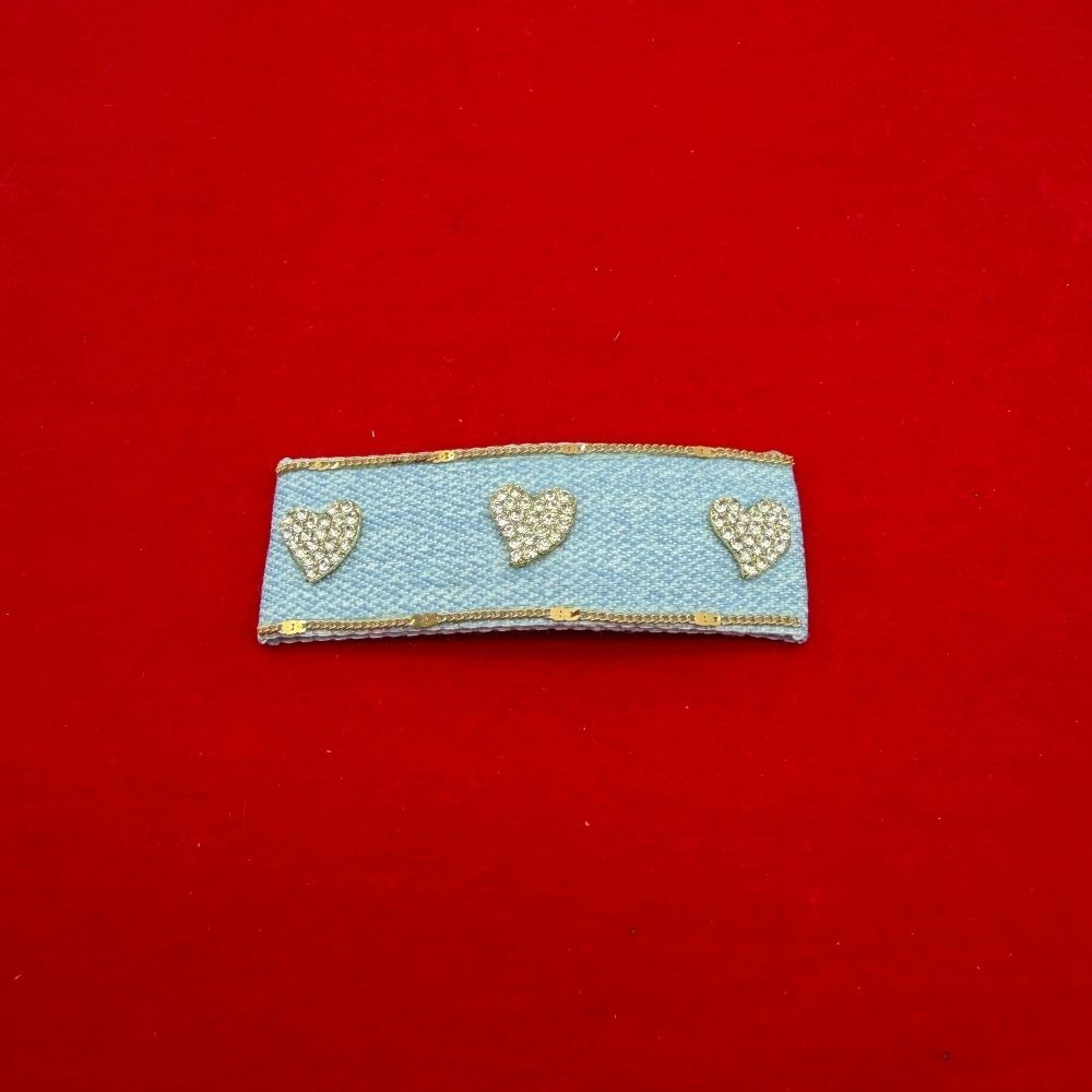 Denim (Kot) Üç Kalpli Taş Detaylı Saç Tokası