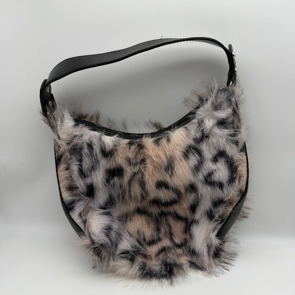 Leopard Desenli Kürklü Omuz Çantası