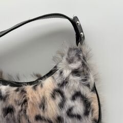 Leopard Desenli Kürklü Omuz Çantası