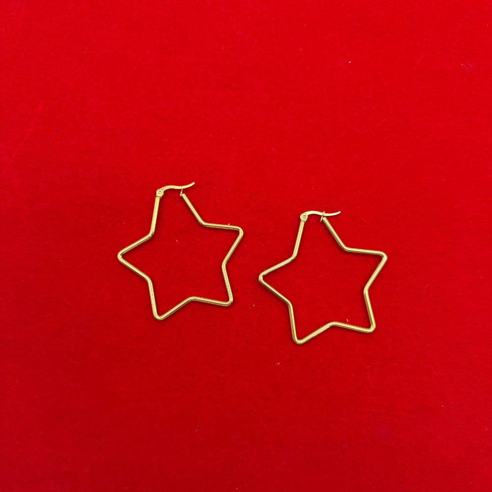 Yıldız Formlu Küçük Gold Halka Küpe – Çelik