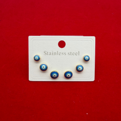 Üçlü Nazar Boncuklu Çelik Küpe Seti