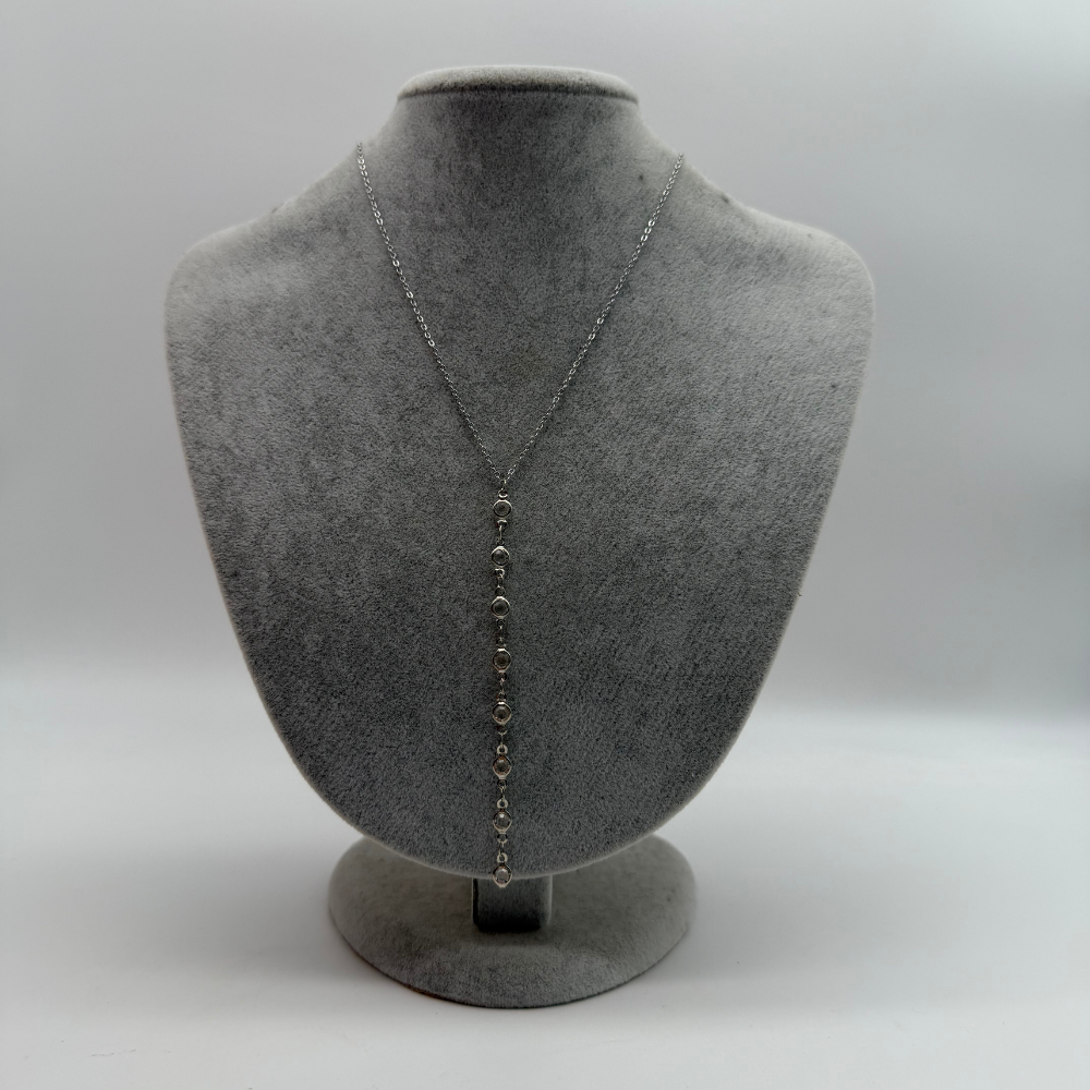 Zirkon Taş Detaylı İnce Zincir Uzun Kolye – Gümüş Renk