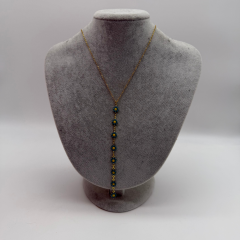 Mavi Çiçek Detaylı Gold Zincir Uzun Kolye