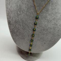 Mavi Çiçek Detaylı Gold Zincir Uzun Kolye