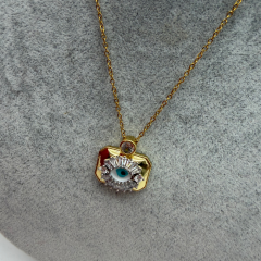 Göz Detaylı Baget Taşlı Gold Kolye