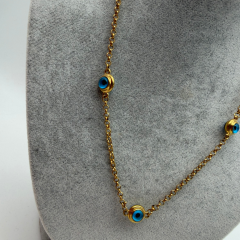 Üçlü Nazar Boncuk Detaylı Gold Zincir Kolye