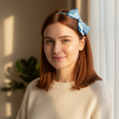 Bebek Mavisi Saten Fiyonk Detaylı İnce Taç