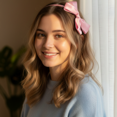 Pembe Saten Fiyonk Detaylı İnce Taç