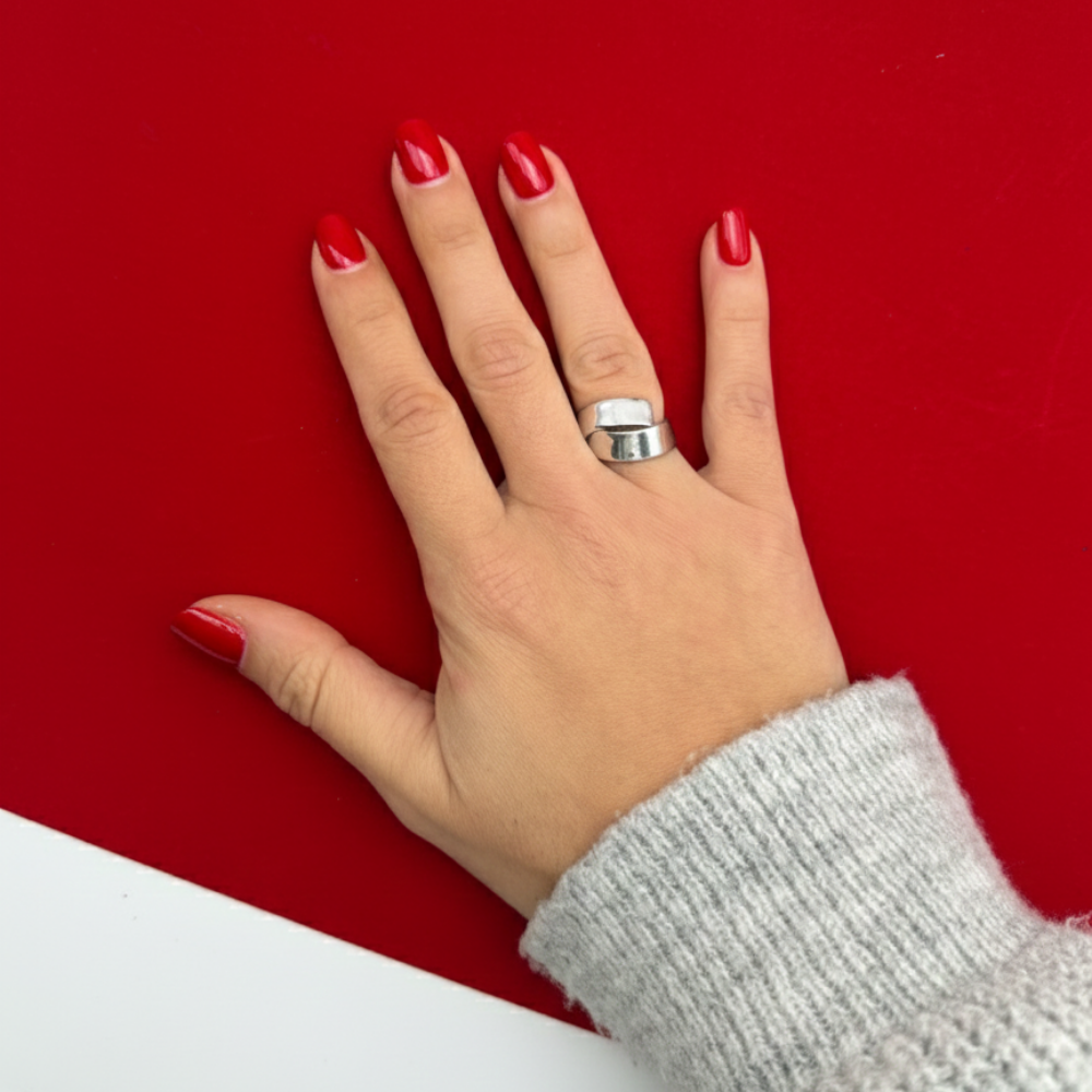 Gümüş Görünümlü Çift Bant Detaylı Modern Ayarlanabilir Yüzük