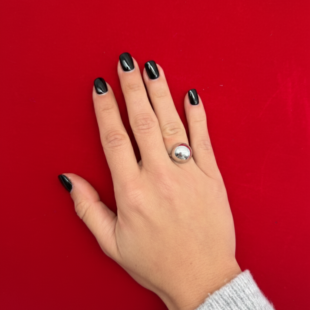 Gümüş Görünümlü Küre Form Ayarlanabilir Yüzük