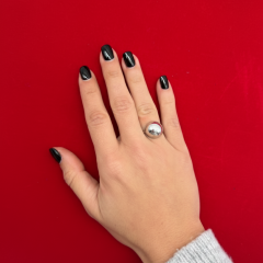 Gümüş Görünümlü Küre Form Ayarlanabilir Yüzük