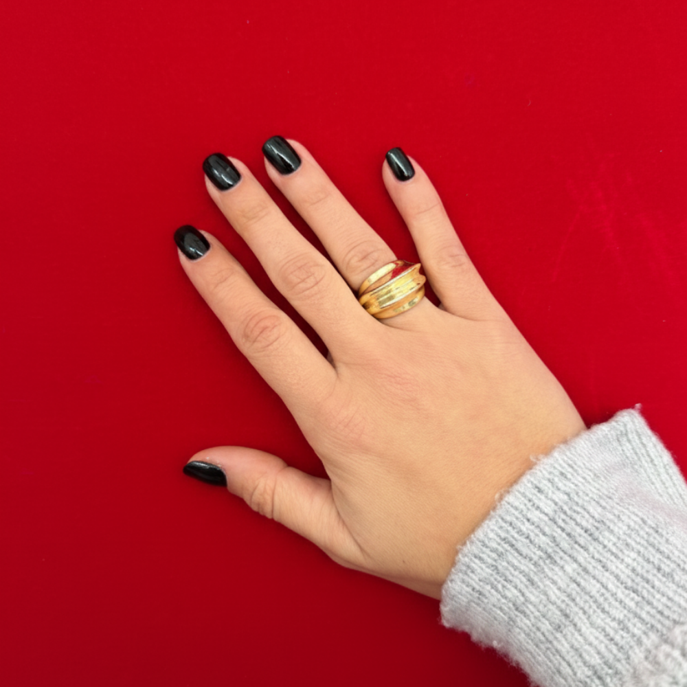 Geniş Formlu Üç Bant Detaylı Ayarlanabilir Gold Yüzük