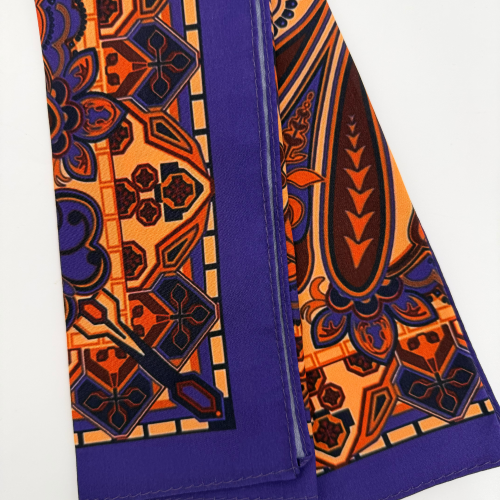 Turuncu & Mor Geometrik Desenli Kare Fular – 50x50