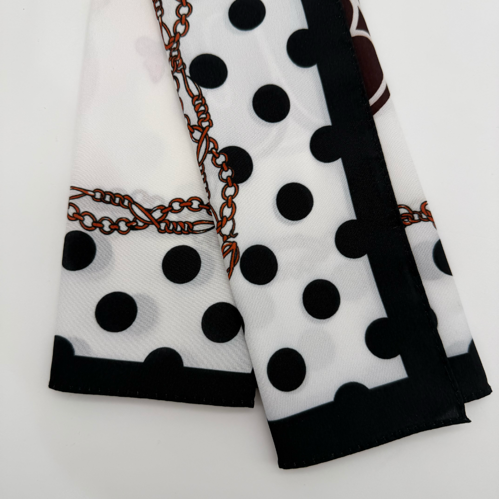 Siyah Puantiye Zincir Desenli Fular