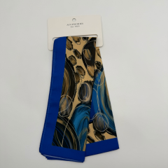 Mavi Kahve Soyut Desenli İpek Etkili Fular (50x50 cm)