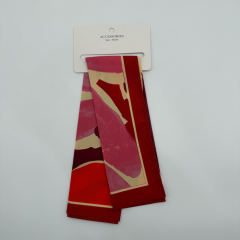 Kırmızı Fuşya Soyut Çiçek Desenli İpeksi Fular (50x50 cm)