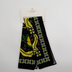 Siyah Sarı Limon ve Barok Desenli İpek Etkili Fular (50x50 cm)