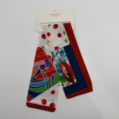 Fuşya Mavi Sanatsal Çiçek Desenli İpek Etkili Fular (50x50 cm)