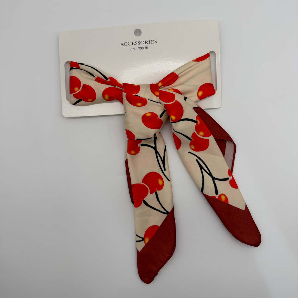 Kiraz Desenli Vintage Fular (70x70cm)