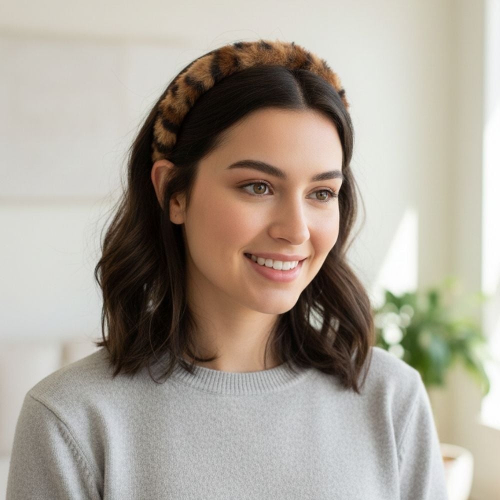 Leopar Desenli Peluş Taç