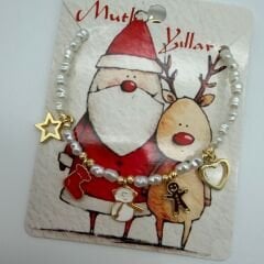 Yılbaşı Figürlü İnci Detaylı Charm Bileklik