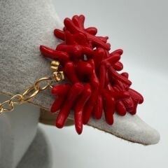 Kırmızı Mercan Görünümlü İnci Detaylı Statement Kolye