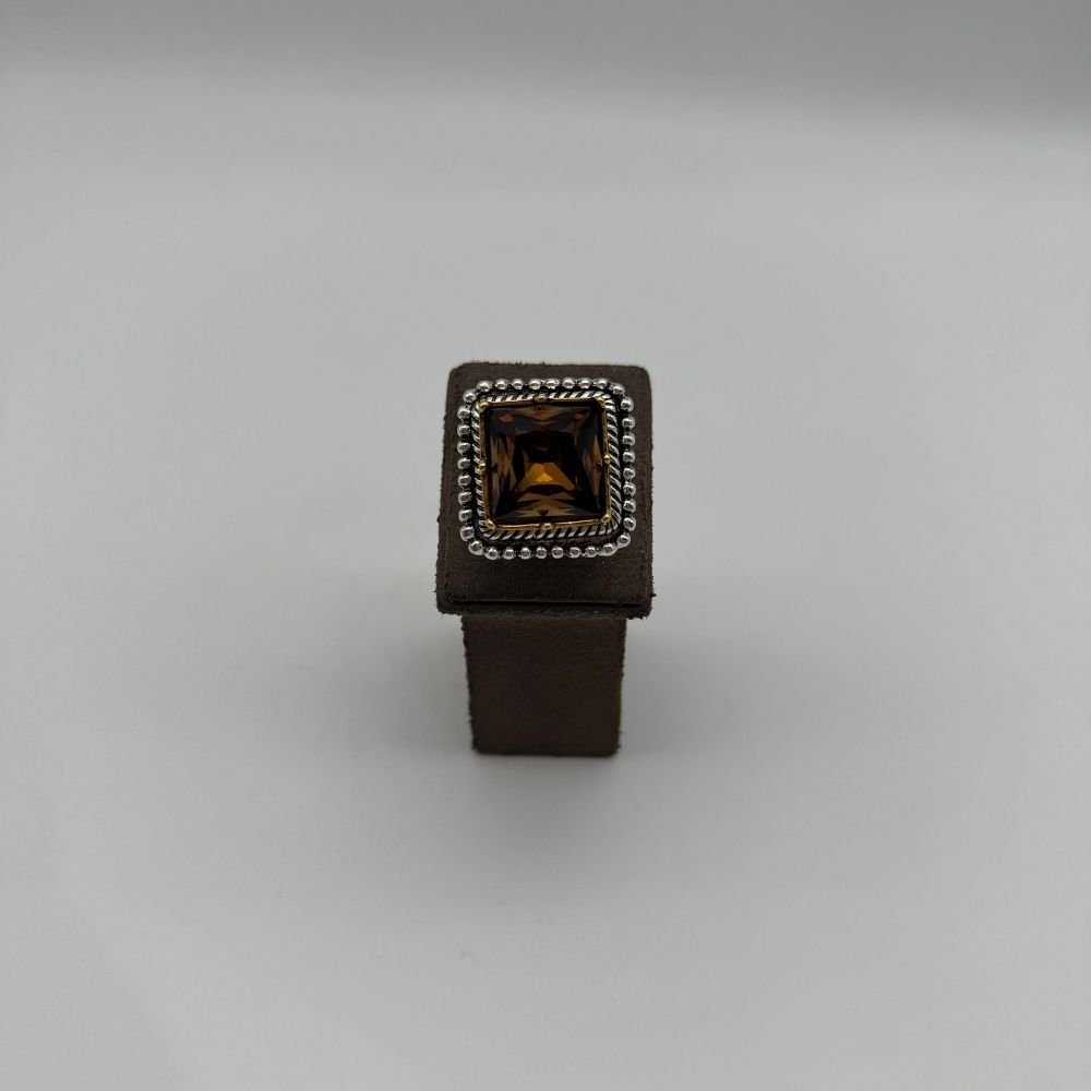 Kehribar Tonlu Kare Form Statement Yüzük