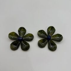 Yeşil Mermer Dokulu Çiçek Formlu Küpe