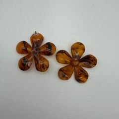 Kahverengi Mermer Dokulu Çiçek Formlu Küpe