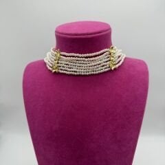 İnci Detaylı Altın Kaplama Çok Sıralı Choker Kolye
