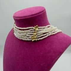 İnci Detaylı Altın Kaplama Çok Sıralı Choker Kolye