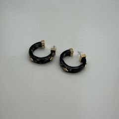 Siyah Mermer Dokulu Altın Detaylı Halka Küpe