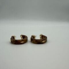 Kahverengi Mermer Dokulu Altın Detaylı Halka Küpe