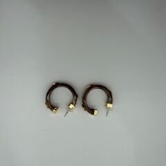 Kahverengi Mermer Dokulu Altın Detaylı Halka Küpe