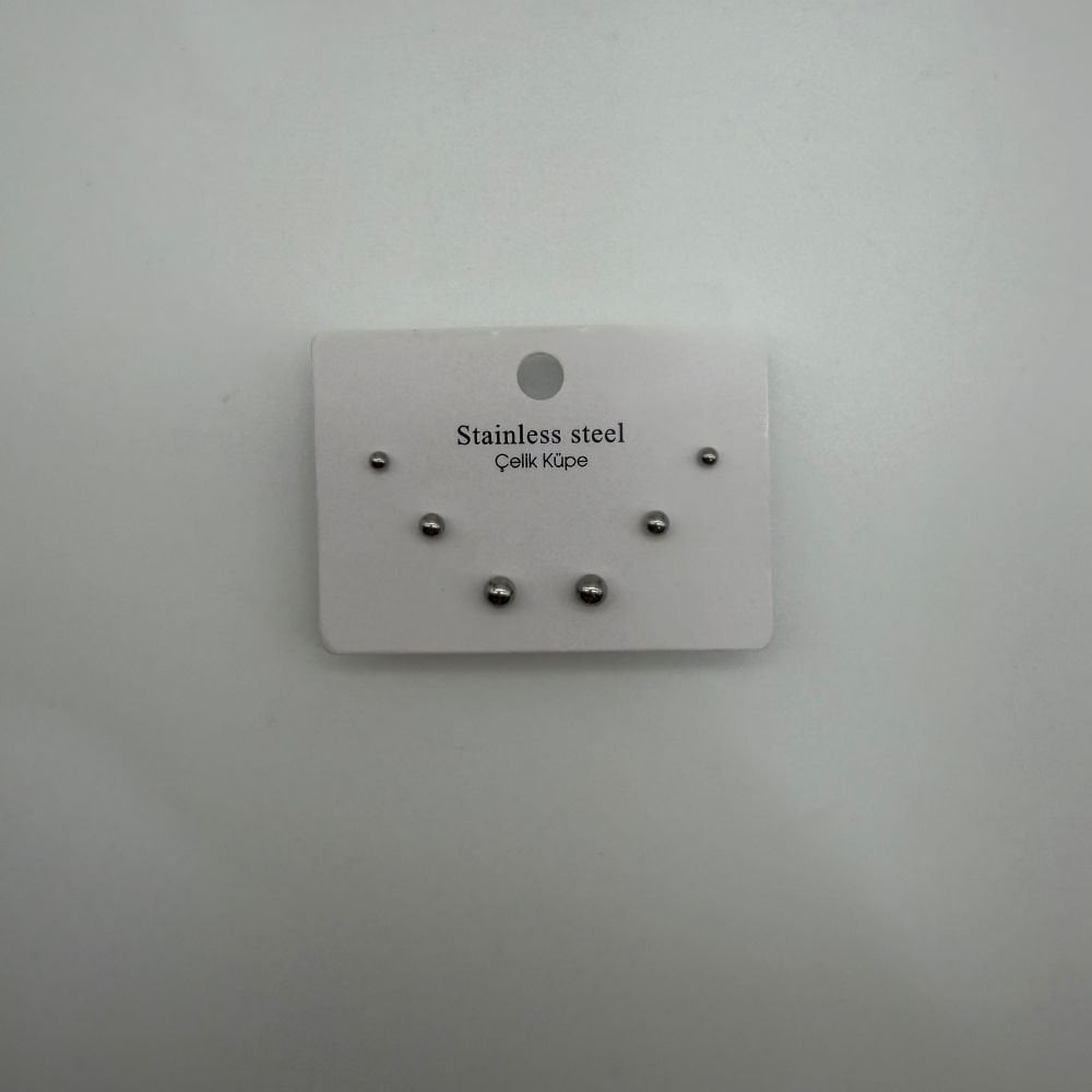 Stainless Steel Minimal Top Detaylı Küpe Seti