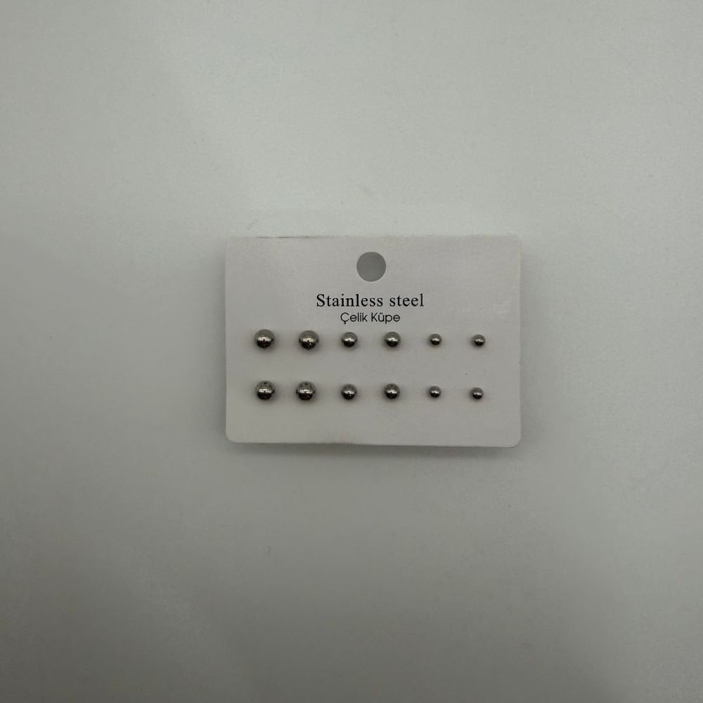 Stainless Steel Çoklu Boy Top Detaylı Küpe Seti