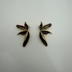 Bordo Mine Detaylı Gold Küpe