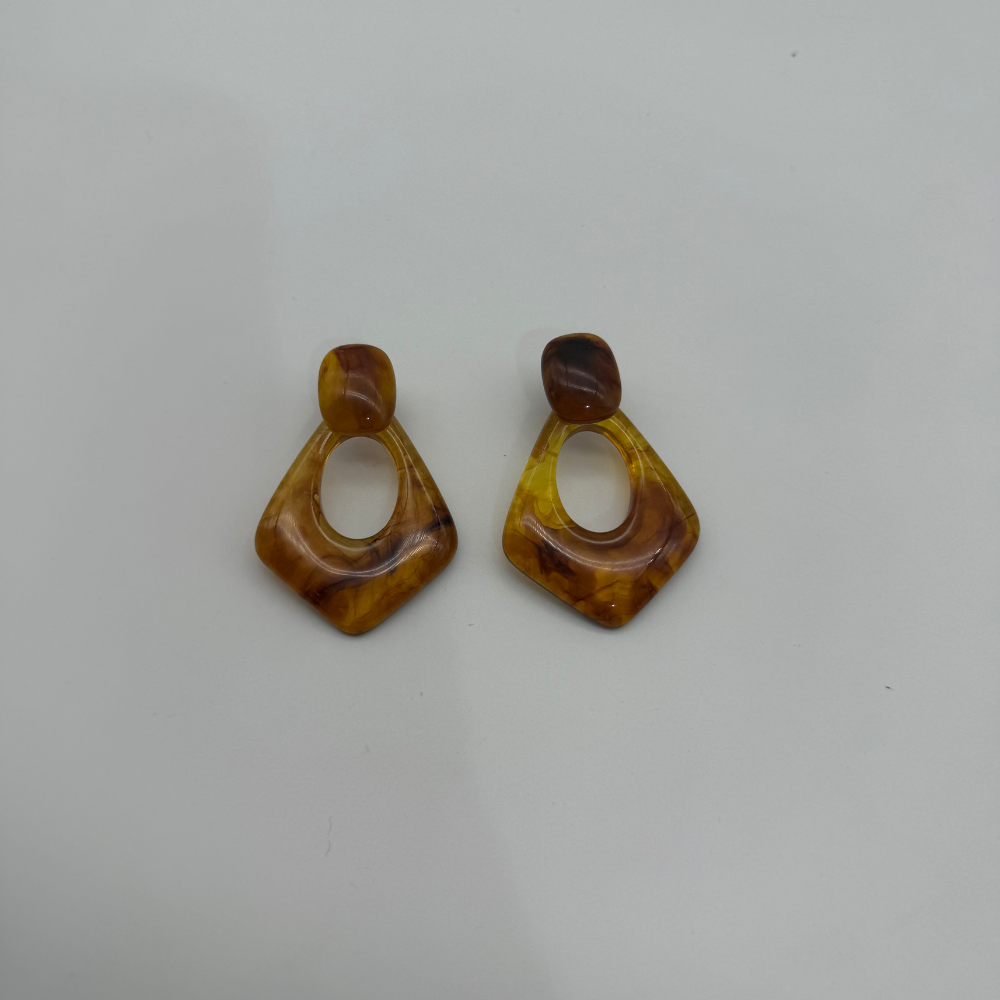 Kahverengi Mermer Desenli Geometrik Küpe