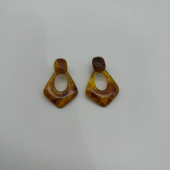 Kahverengi Mermer Desenli Geometrik Küpe