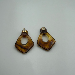 Kahverengi Mermer Desenli Geometrik Küpe