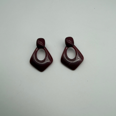 Bordo Mermer Desenli Geometrik Küpe