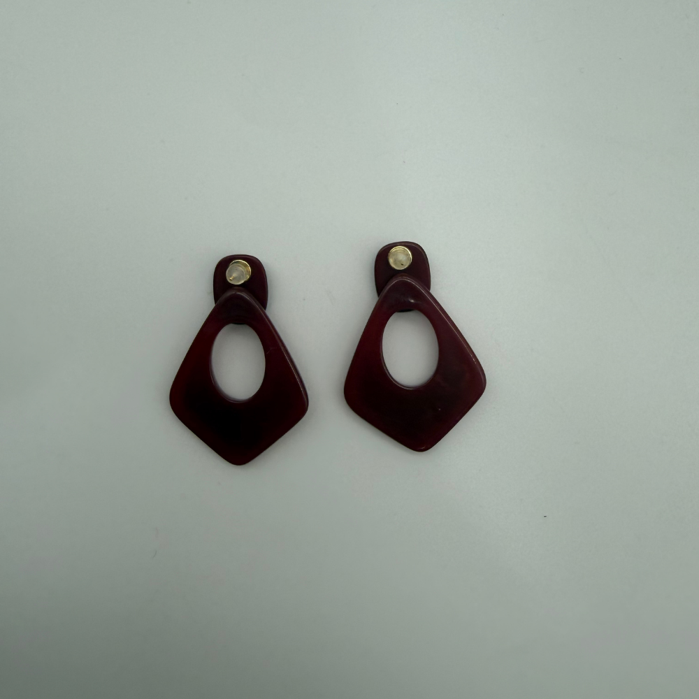 Bordo Mermer Desenli Geometrik Küpe