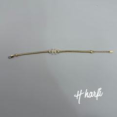 Gold Taşlı H Harf Detaylı Bileklik