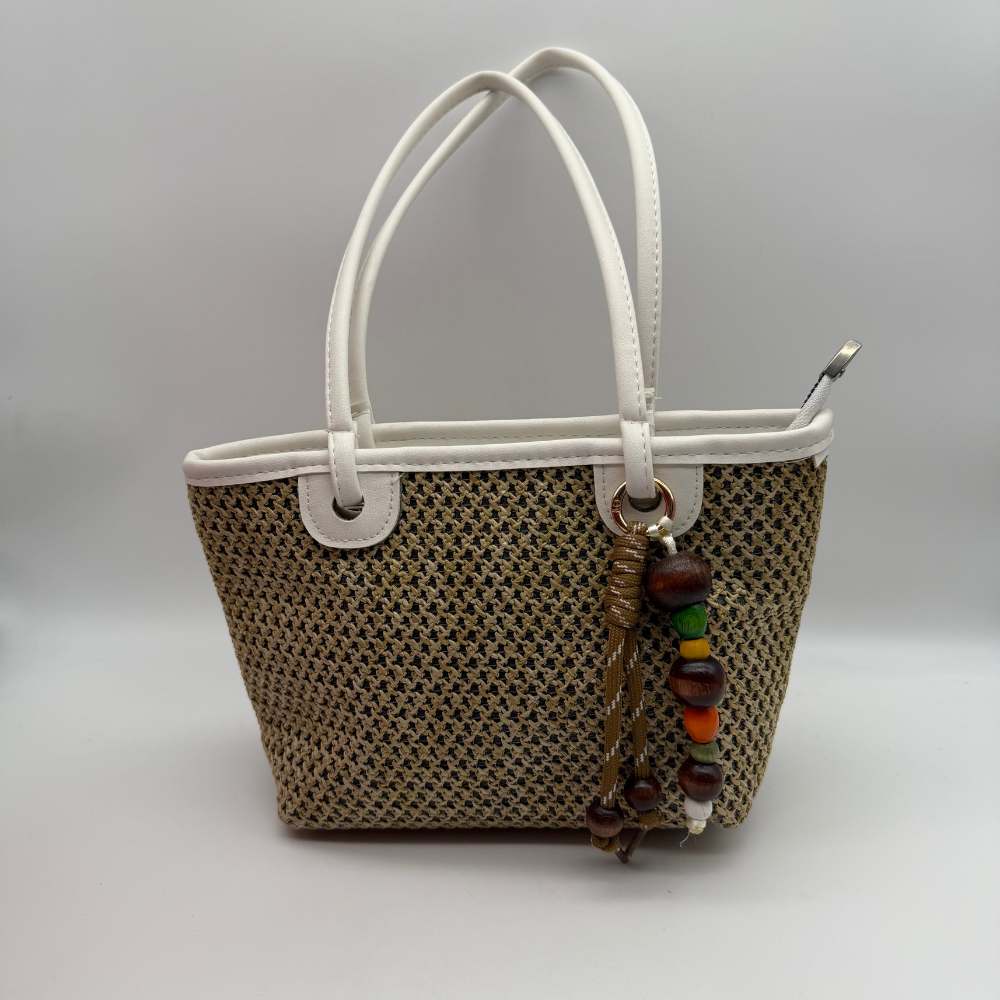 Boncuk Aksesuar Detaylı Hasır Tote Çanta