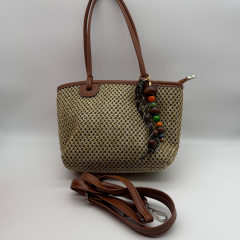 Boncuk Aksesuar Detaylı Hasır Tote Çanta