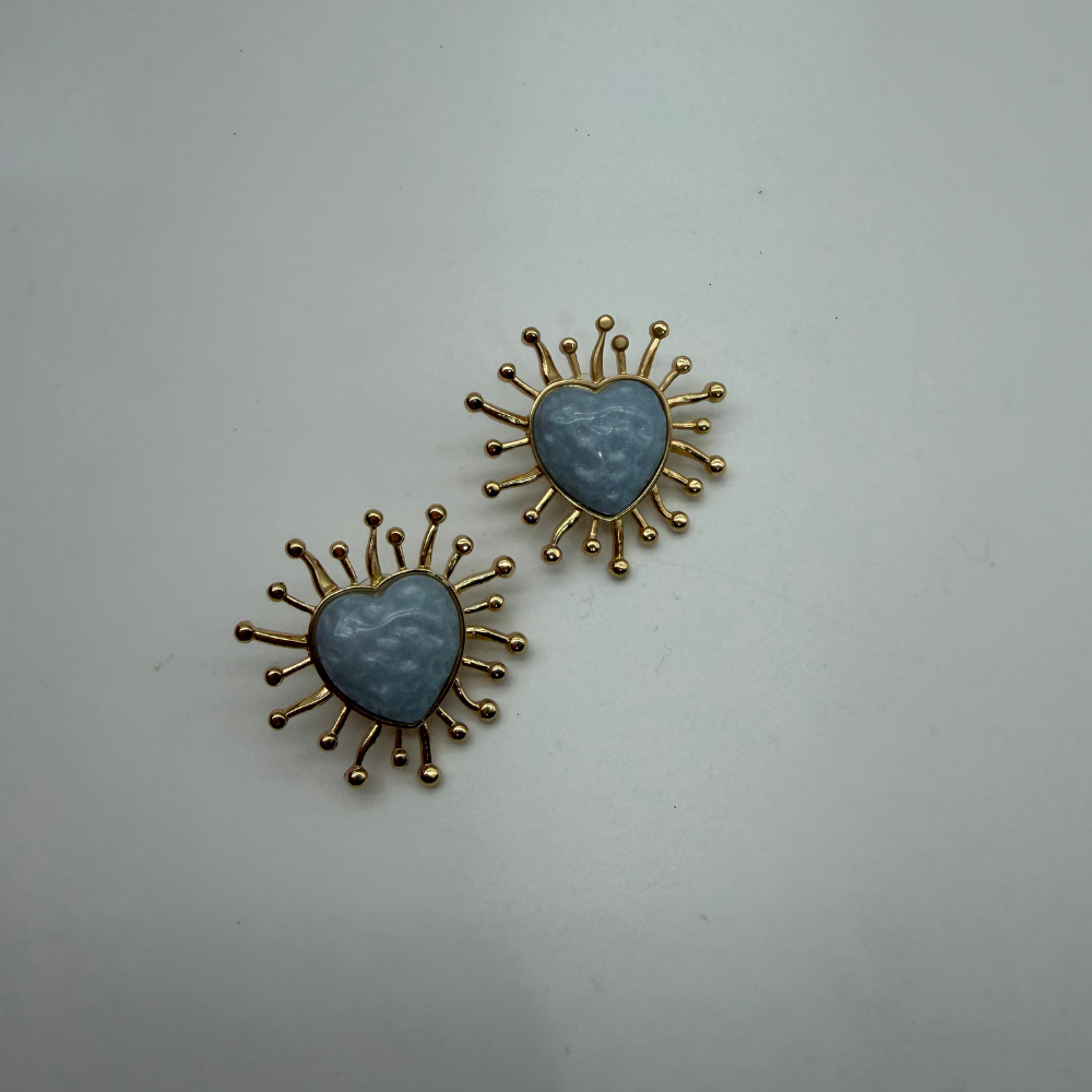 Mavi Kalp Taş Detaylı Güneş Form Küpe