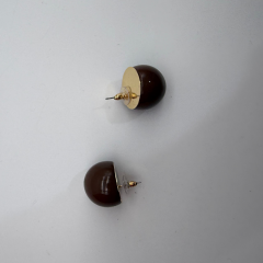 Gold Çerçeveli Kahverengi İnci Form Küpe