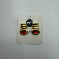 Gold Detaylı Kırmızı Cam Taşlı Modern Küpe